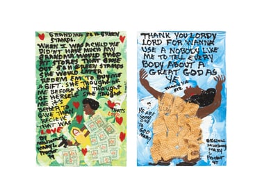 TWO MARY PROCTOR FOLK ART PAINTINGS, M/M, 2001