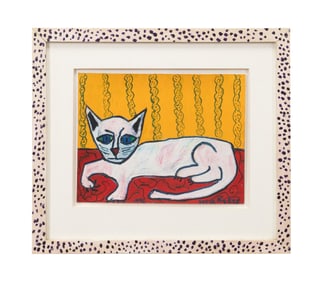SARAH RAKES, FOLK ART CAT, GOUACHE, 1991