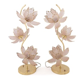PAIR OF HOLLYWOOD REGENCY LOTUS TABLE LAMPS, 36"