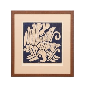 BILL BARRETT 'BUTTERFLY' NAVY & WHITE WOODCUT 3/5