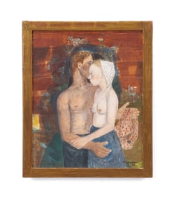 BIRGER LJUNGQUIST COUPLE EMBRACING, GOUACHE, 1957