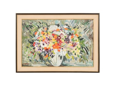 MILIA LAUFER, MID CENTURY FLORAL STILL LIFE, OIL