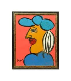 PETER KEIL, PROFILE PORTRAIT WITH BLUE HAIR, O/P