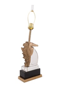 HOLLYWOOD REGENCY LUCITE & BRASS PLATED HORSE LAMP