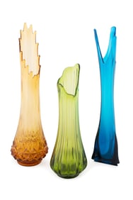 THREE MID-CENTURY MODERN GLASS SWUNG VASES