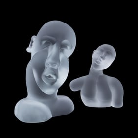 RICHARD JOLLEY, TWO MALE BUSTS, GLASS SCULPTURES