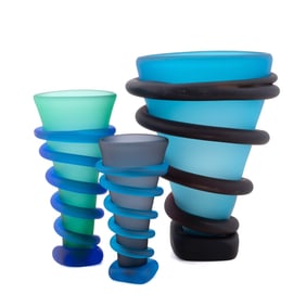TOMMIE RUSH, THREE MODERN BOTANICAL GLASS VASES