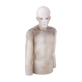 MARTIN JANECKY, MALE TORSO, ART GLASS SCULPTURE