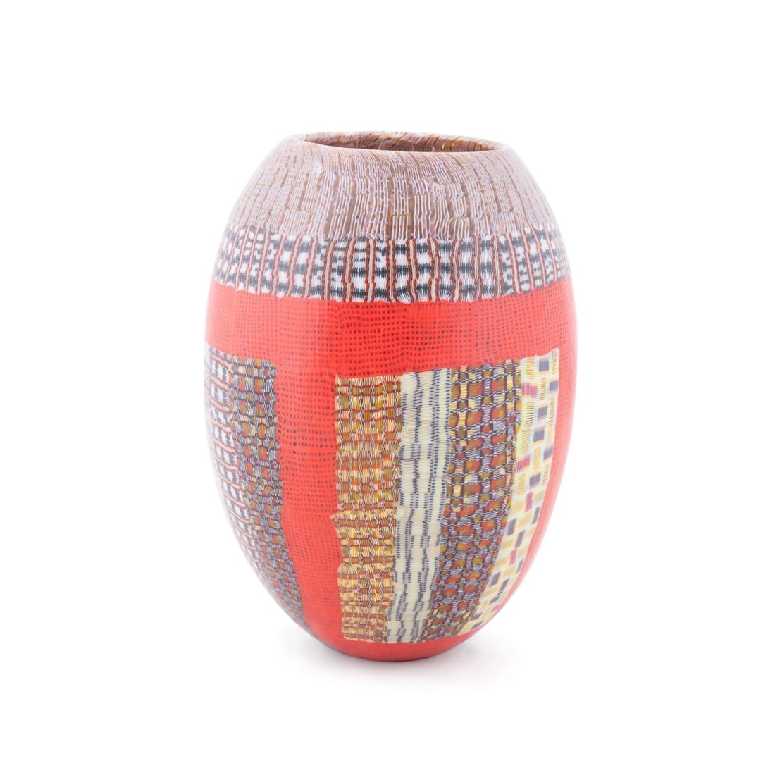 GILES BETTISON, MURRINE GLASS VASE, 2006: Giles Bettison (Australian, born 1966). Untitled - 2006, cold assembled and hot fused Murrine glass, monogrammed to side, signed and dated to underside. Approximate dimensions: h. 10", dia. 7.25".