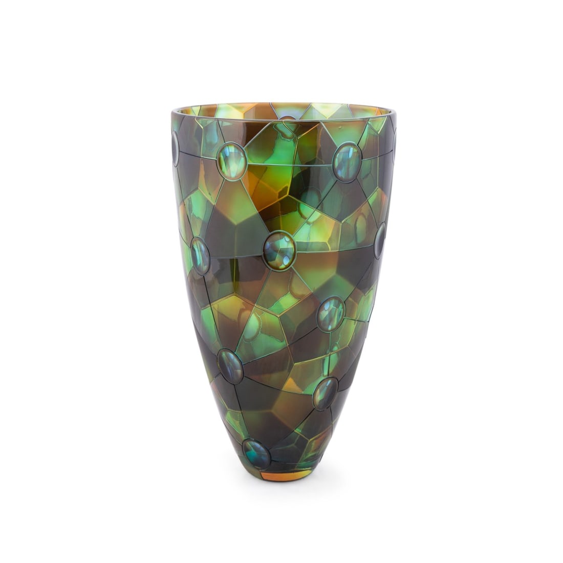 KEVIN GORDON 'AUTUMN FRACTAL' GLASS PRISM VASE: Kevin Gordon (Norwegian / Australian, born 1968). "Autumn Fractal" - 2006, blown, fused, engraved glass having incised prisms and lenses, signed, dated, and titled to underside. Note: Acquired Sydney,