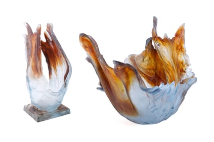 AMANDA BRISBANE, TWO TOPAZ 'MORNING GLORY' VASES