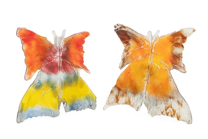 AMANDA BRISBANE, 2 ART GLASS BUTTERFLY SCULPTURES