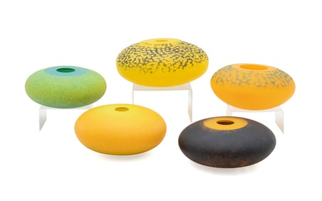 ELIZABETH MCCLURE, FIVE 'ISHI" ORB GLASS VASES