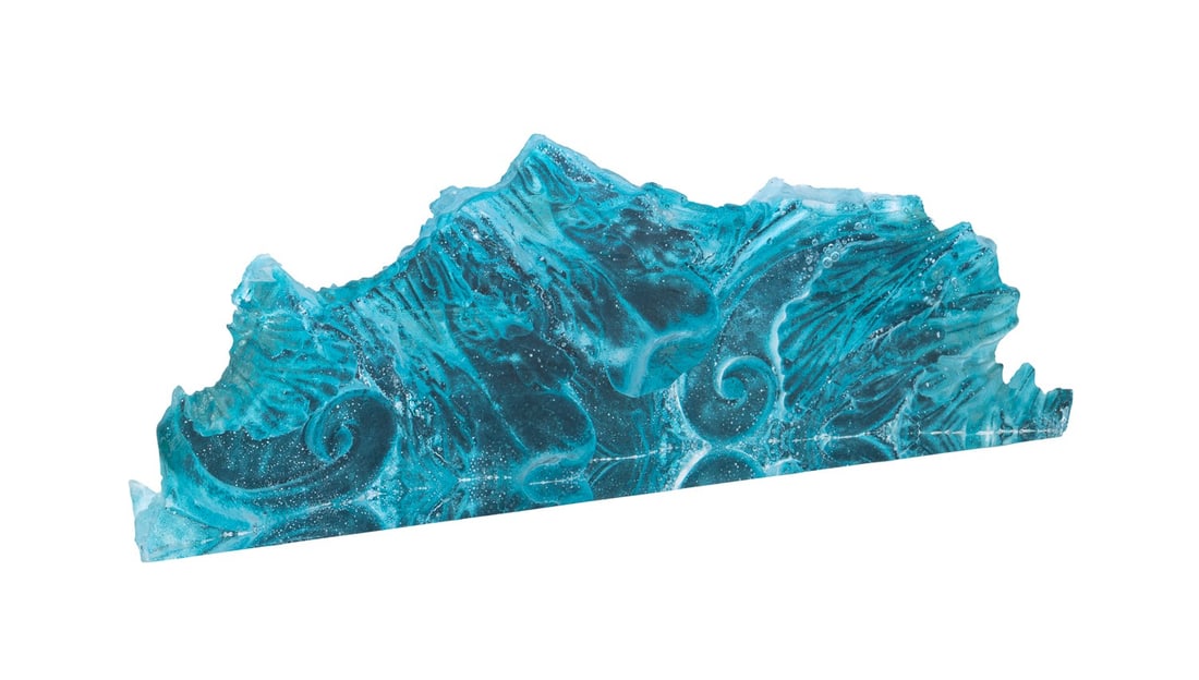 COLIN REID OPTICAL GLASS SCULPTURE, 'R1327', 2006: Colin Reid (British, born 1953). "Acanthus" R1327 - 2006, cast optical glass, signed, dated, and inscribed "R1327" to underside. Note: pattern was cast from cello and violin parts. Approximate dimensi