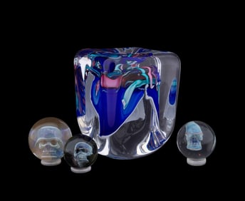 SCHMIDT RHEA, 4 ABSTRACT STUDIO GLASS PAPERWEIGHTS