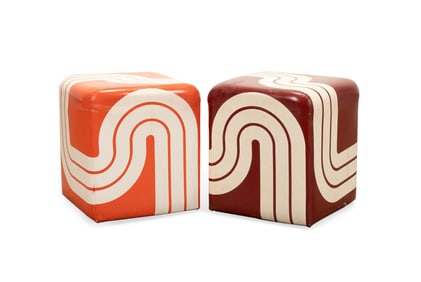 DEWASNE FOR PIERRE CARDIN, TWO PSYCHEDELIC POUFS