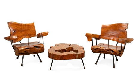 SABENA LIVE EDGE WALNUT & IRON MCM LOUNGE SET
