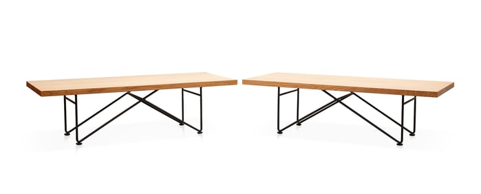 PAIR, GARZA MARFA SOLID WOOD & STEEL COFFEE TABLES