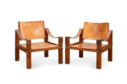 PIERRE CHAPO, PAIR OF LEATHER 'S10' LOUNGE CHAIRS