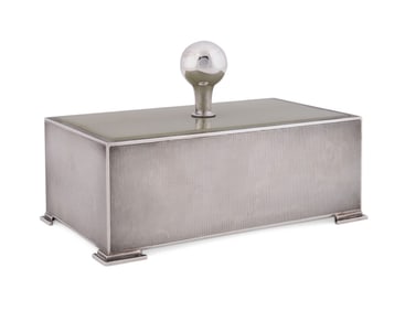 ART DECO STYLE STERLING & GREEN ONYX BOX