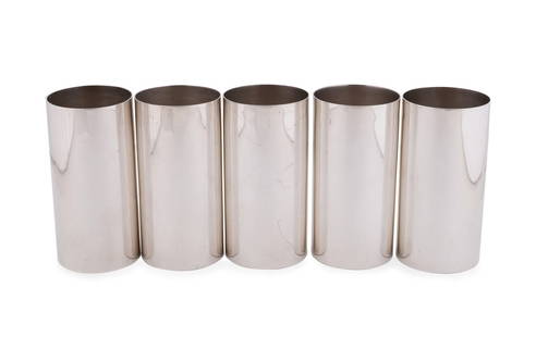 CARTIER, SET OF FIVE STERLING SILVER TUMBLERS: Cartier (French, founded 1847), mid to late 20th century. Set of five sterling silver short tumblers or julep cups, appropriately marked. Provenance: Private Collection of Alton Arnall Thomasson, Newn