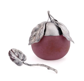 BUCCELLATI STERLING & GLASS PEACH JAM JAR & SPOON