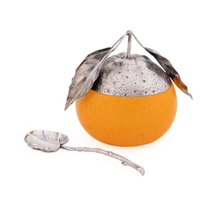 BUCCELLATI STERLING & GLASS ORANGE JAM JAR & SPOON