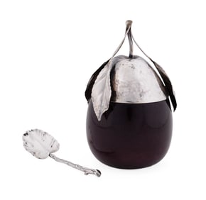 BUCCELLATI STERLING & GLASS PLUM JAM JAR & SPOON
