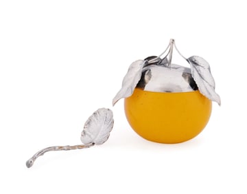 BUCCELLATI STERLING & GLASS ORANGE JAM JAR & SPOON
