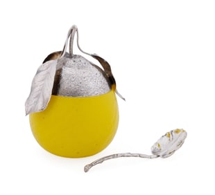 BUCCELLATI STERLING & GLASS LEMON JAM JAR & SPOON