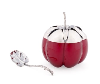 BUCCELLATI STERLING & GLASS TOMATO JAM JAR & SPOON