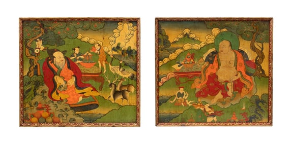 PAIR OF CHINESE ARHAT PAINTINGS ON PANEL