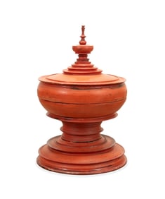 RED BURMESE BUDDHIST OFFERING VESSEL