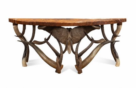 FRENCH HORN & HIDE DEMILUNE CONSOLE TABLE