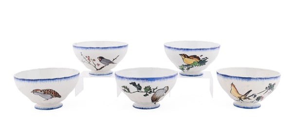 BRACQUEMOND, SET OF 5 OF 'ROUSSEAU' BOWLS, C. 1867