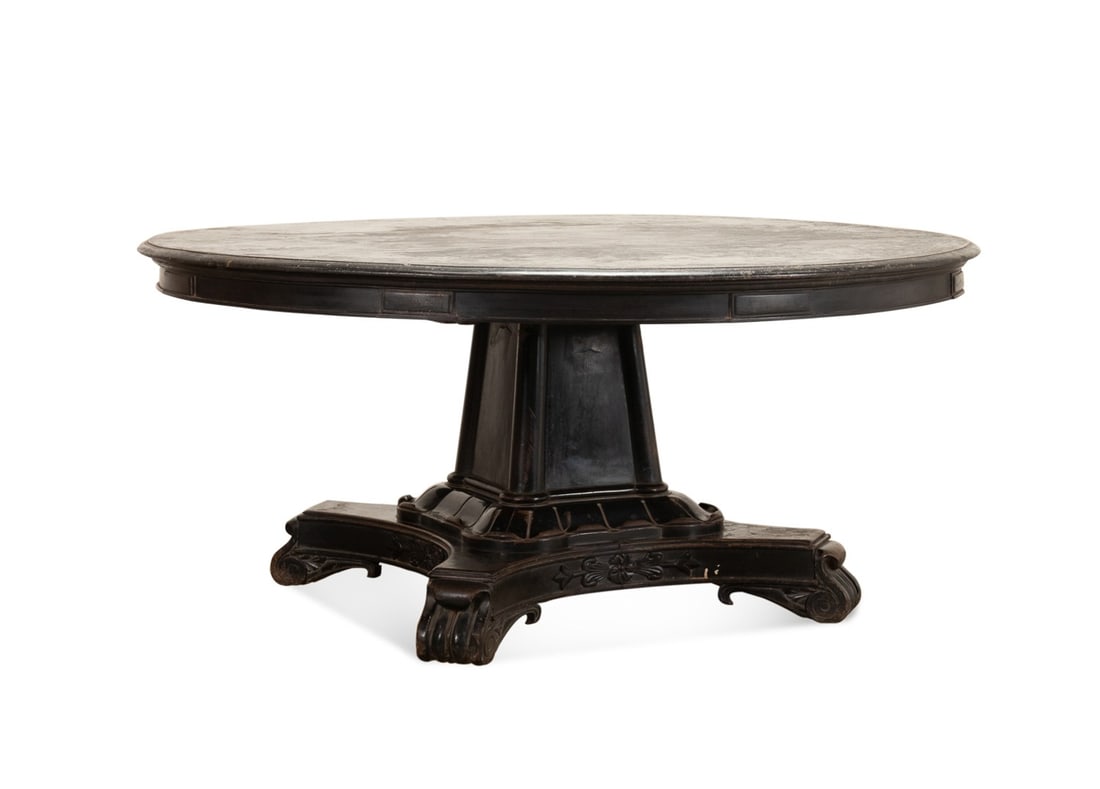 19TH C. REGENCY EBONIZED ROUND DINING TABLE (1 of 6)