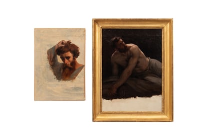 FRENCH SCHOOL, TWO OIL ON CANVAS FIGURE STUDIES