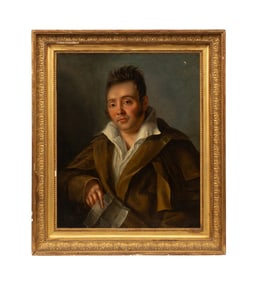 FRENCH SCHOOL PORTRAIT OF MAN WITH LETTER O/C