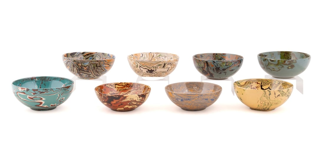 GROUP OF EIGHT 6.5" TERRE MELEE BOWLS WITH FOOT (1 of 11)