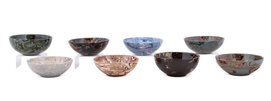 GROUP OF EIGHT 6.5" TERRE MELEE BOWLS WITH FOOT (1 of 13)