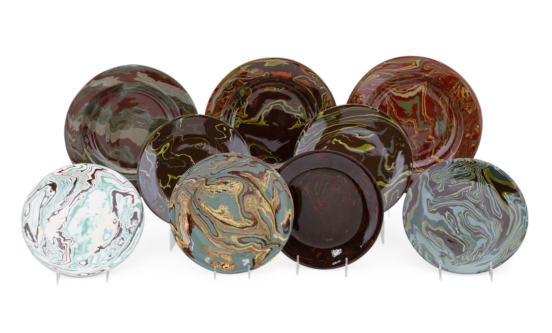 GROUP OF NINE 9.25" & 11.5" TERRE MELEE PLATES (1 of 12)