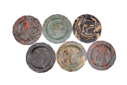 GROUP OF SIX 11.5" TERRE MELEE SCALLOPED PLATES
