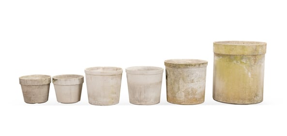 SIX WILLY GUHL ROUND CEMENT PLANTERS