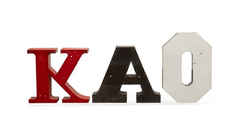 THREE OVERSIZED VINTAGE METAL LETTERS - O,A,K
