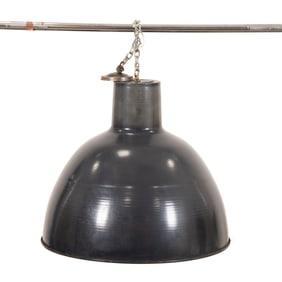 MID CENTURY BLACK ENAMEL FACTORY PENDANT LIGHT