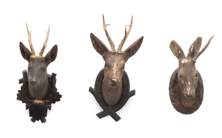 THREE BLACK FOREST CARVED WOOD TROPHY MOUNTS