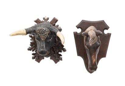 TWO BLACK FOREST CARVED WOOD TROPHY MOUNTS