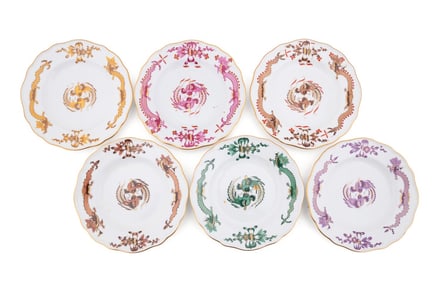MEISSEN, SIX ASSORTED 'DRAGON' BREAD PLATES