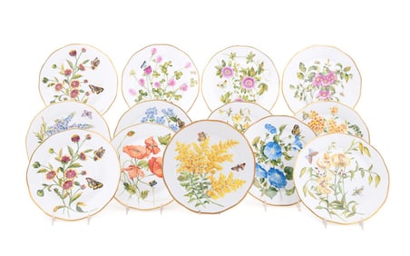 HEREND, 13 AMERICAN WILDFLOWERS CABINET PLATES