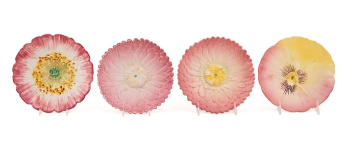 DELPHIN MASSIER, GROUP OF 4 FLORAL MAJOLICA PLATES